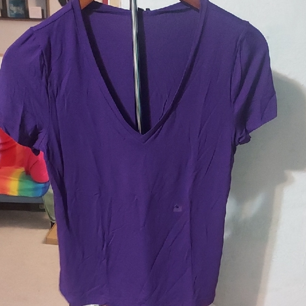 Express Deep Purple V-Neck Short Sleeve Top NWT